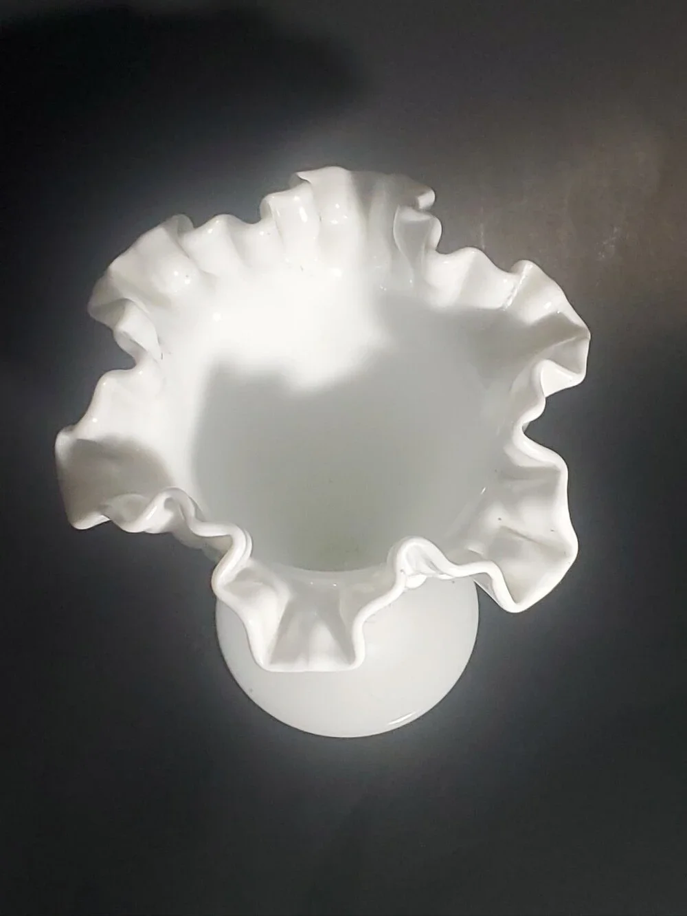 FENTON - Vintage Large Hobnail Milk Glass Trumpet Vase with Crimped Ruffled Rim